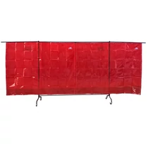 SupR Hegesztő paraván, kinyithatós 2,34x1,74+ ~1-1 m a becsukhatós rész, 2 db fékezhető kerék, 2 db sima forgós, függöny (hajlított kerettel)