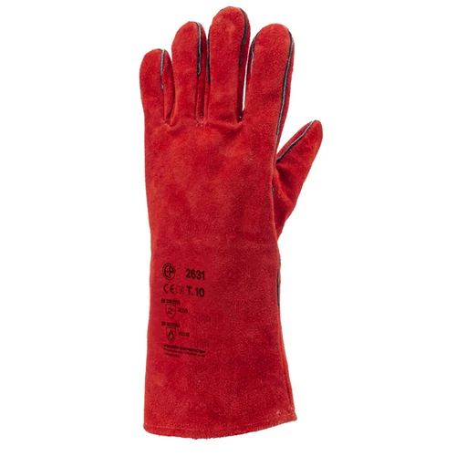 Kesztyű piros szikra- és hőálló marhahasíték, bélelt